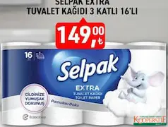 SELPAK EXTRA TUVALET KAĞIDI 3 KATLI 16'LI fiyat ve kampanya bilgisi